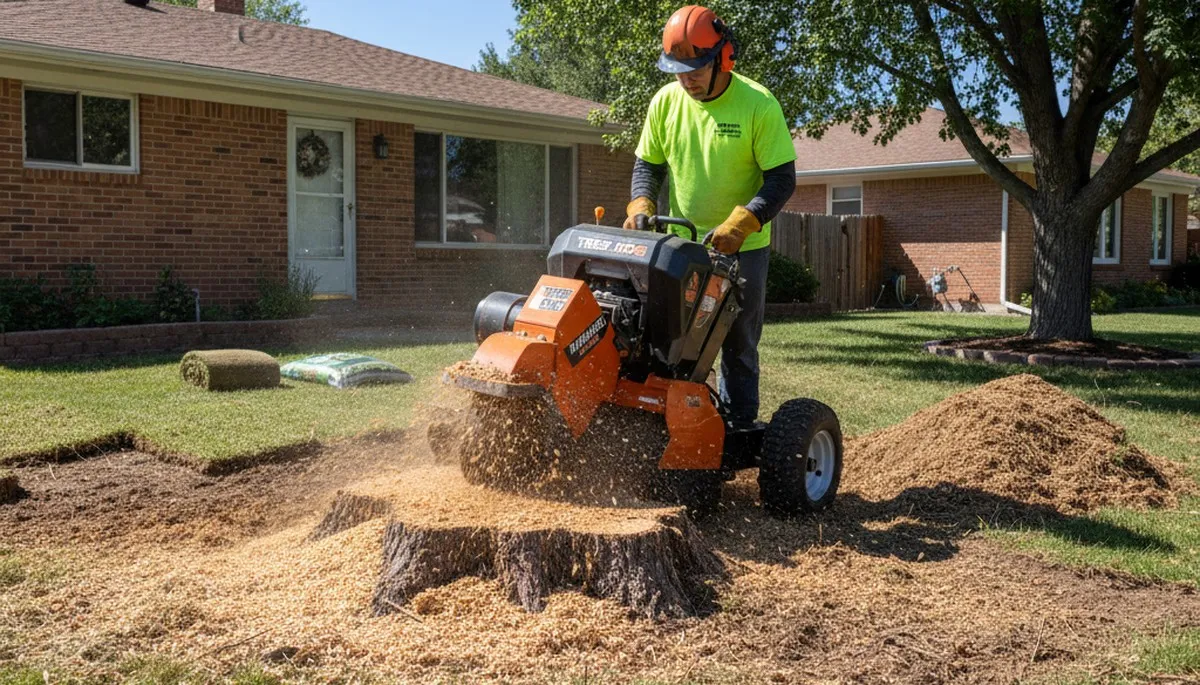 Professional stump grinding service removing tree stumps in Wheat Ridge, CO by Thornton tree experts