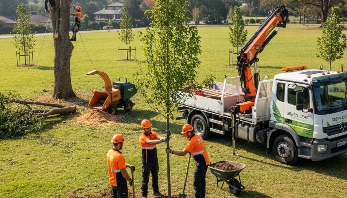 Arborist planting young tree in Thornton, CO for Chop Chop Tree’s professional tree planting service