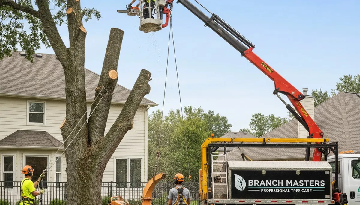 Professional tree removal service team working in Thornton, CO yard
