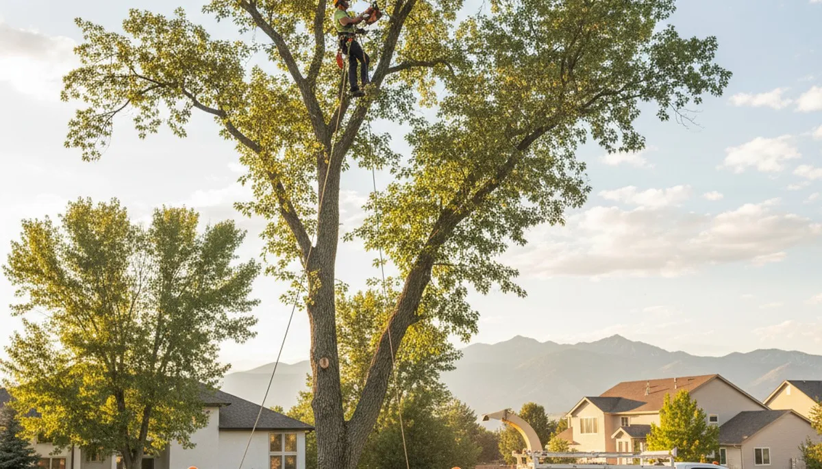 Professional tree removal service in Thornton, CO safely cutting and clearing large trees