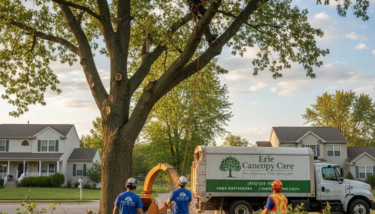 Professional tree removal service in Thornton, CO safely cutting and hauling large oak tree