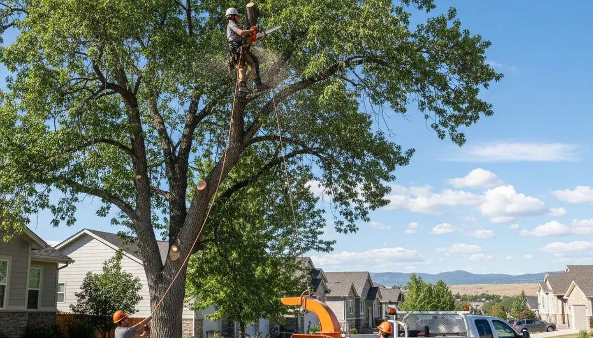 Professional tree removal service in Thornton, CO safely cutting and clearing large trees